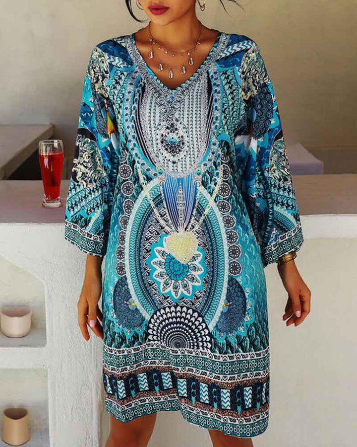 Emelia - Vibrante Bohemian Gedrucktes Kleid
