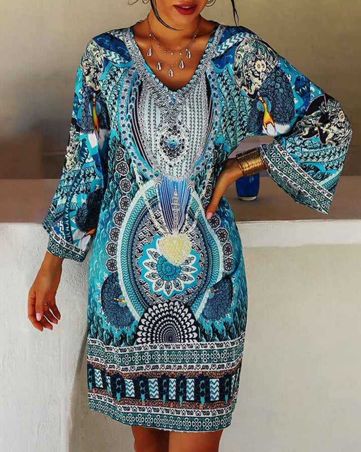 Emelia - Vibrante Bohemian Gedrucktes Kleid