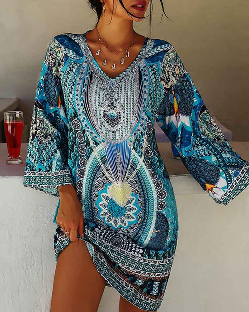 Emelia - Vibrante Bohemian Gedrucktes Kleid