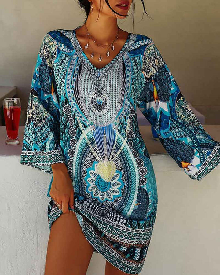 Emelia - Vibrante Bohemian Gedrucktes Kleid