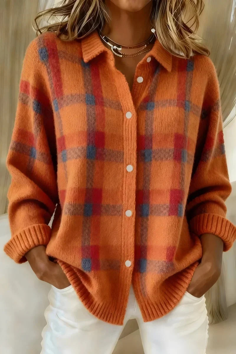 Megan™ | Karierter Knopf-Oben Strick-Cardigan