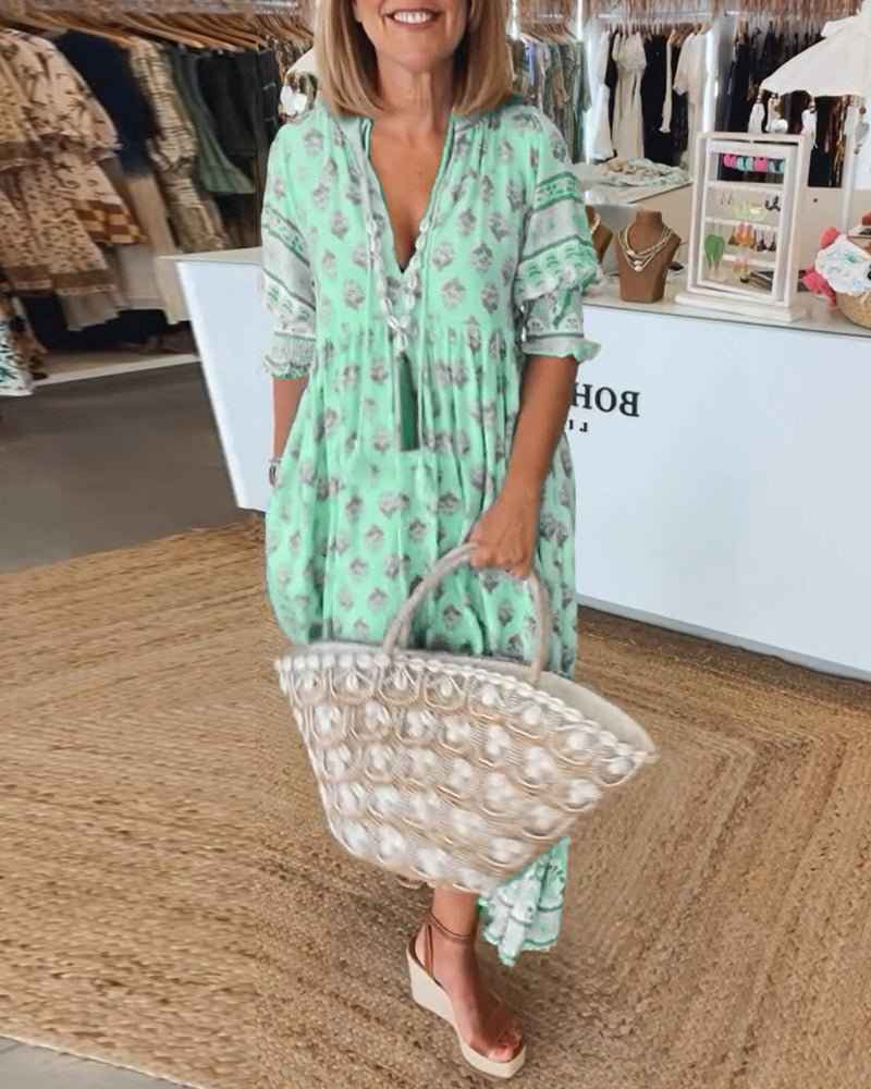 MANA | MIDILANGE CHIC FLORAL JURK MIT V-AUSSCHNITT