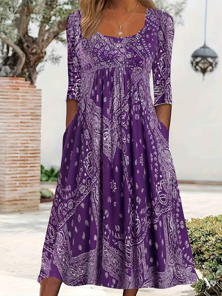 ELOWEN | MIDI-KLEID MIT LANGEN ÄRMELN LÄSSIG