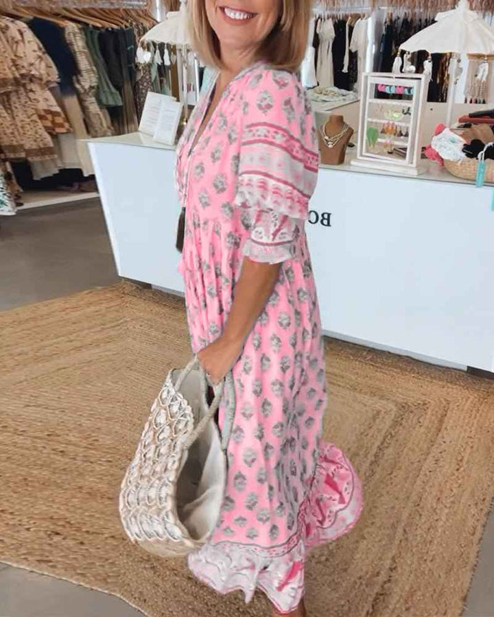 MANA | MIDILANGE CHIQUE FLORALEN JURK MIT V-AUSSCHNITT