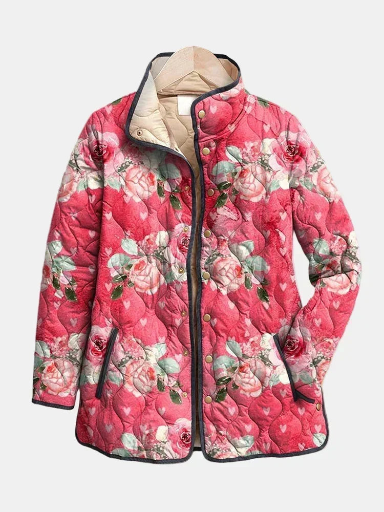 Freya | Charmante rosa Blumenmuster gesteppte Jacke