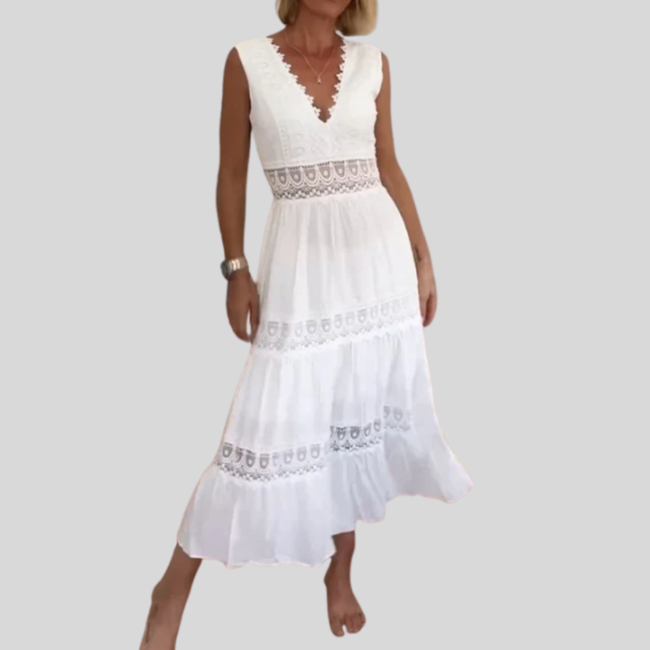 Circe - Spitze Spaghettiträgerkleid mit V-Ausschnitt