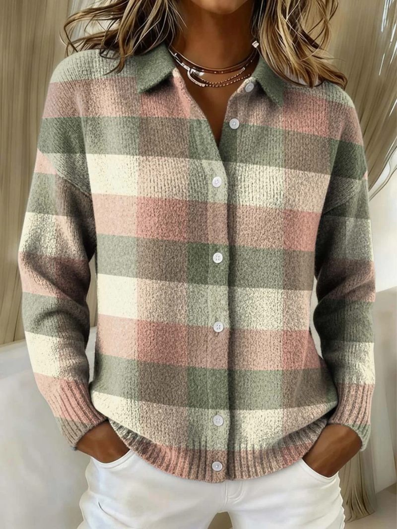 Grace | Pastellkariertes Strickcardigan