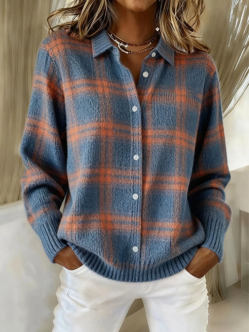 Zafira | Warmer Blauer Karomuster Cardigan