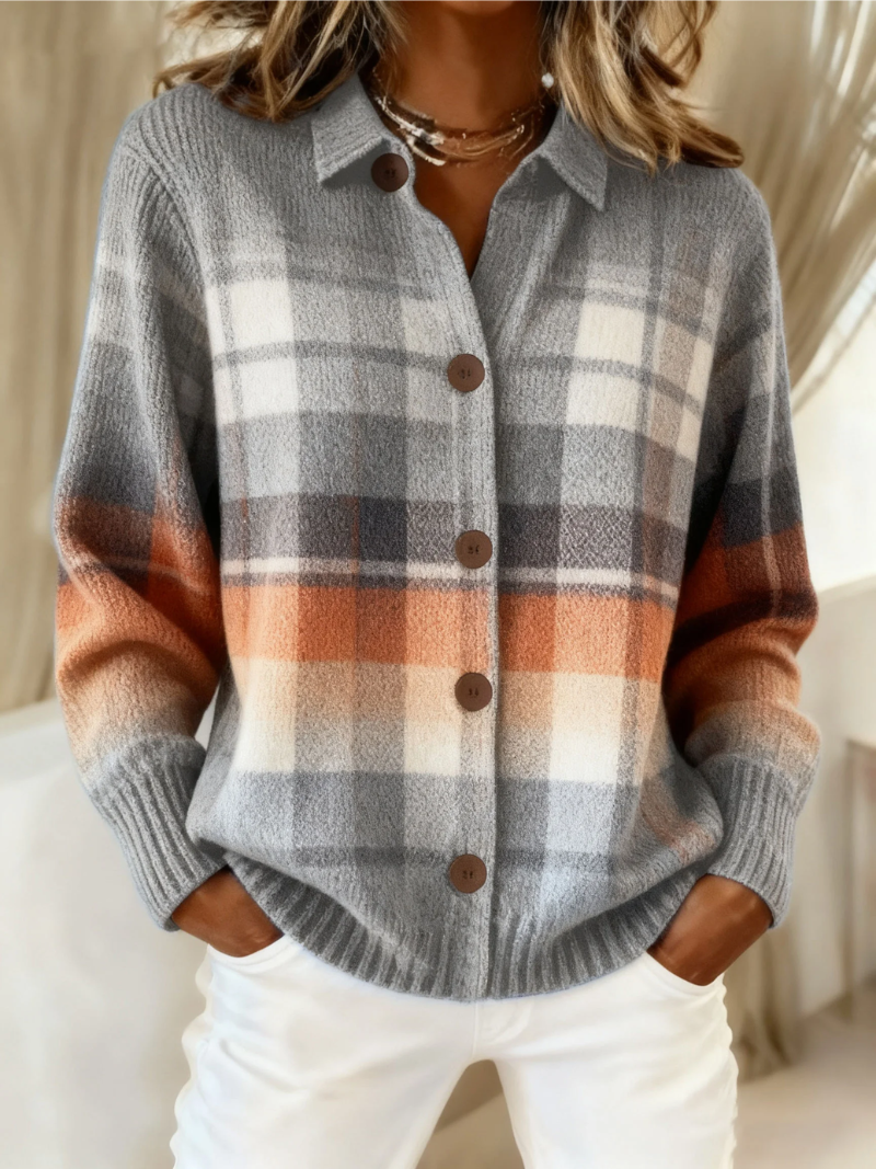 Marlene | Warmer Ombre Karomuster Cardigan