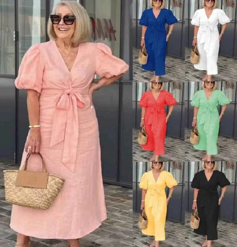 LYNORA | ELEGANTE MIDI-KLEID MIT V-AUSSCHNITT