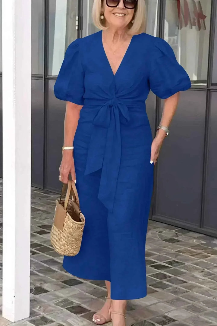 LYNORA | ELEGANTE MIDI-KLEID MIT V-AUSSCHNITT