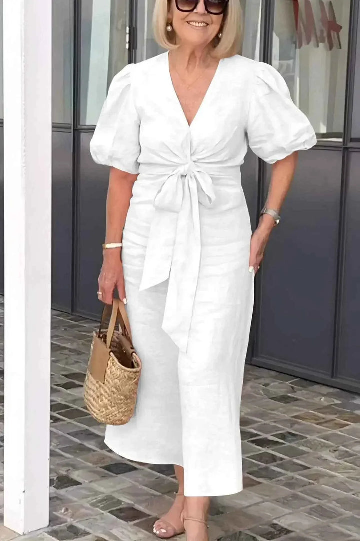 LYNORA | ELEGANTE MIDI-KLEID MIT V-AUSSCHNITT