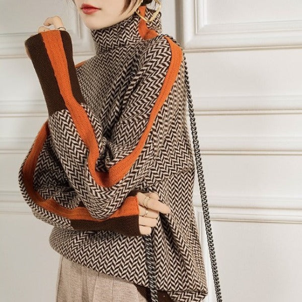 Éléonore | Luxus Rollkragenpullover in Chevron