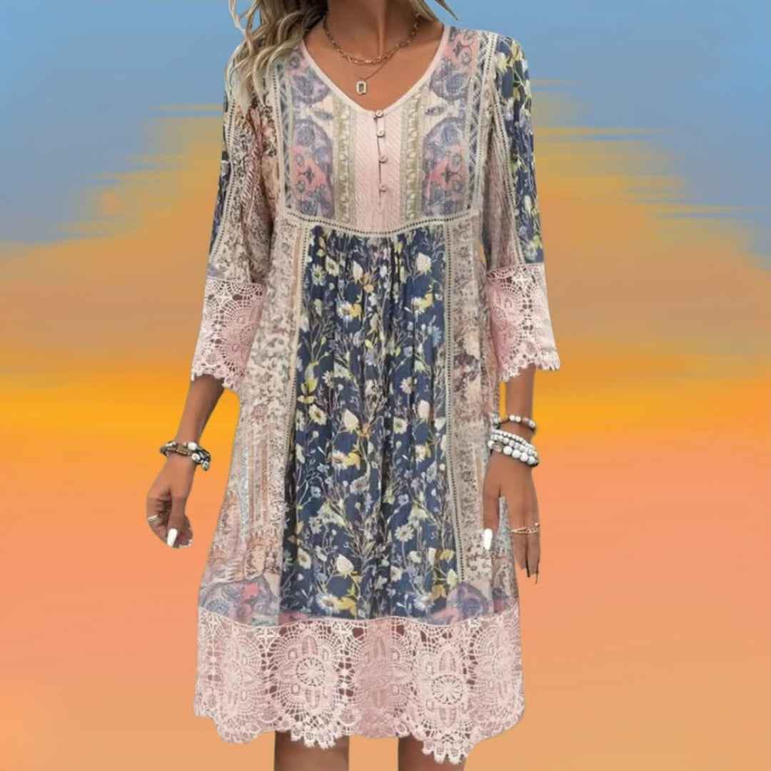 NAYA | MIDI KLEID FLIEssENDE BOHO LUXUS