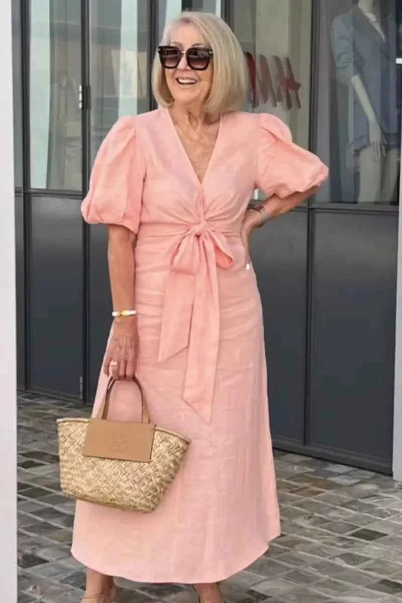 LYNORA | ELEGANTE MIDI-KLEID MIT V-AUSSCHNITT