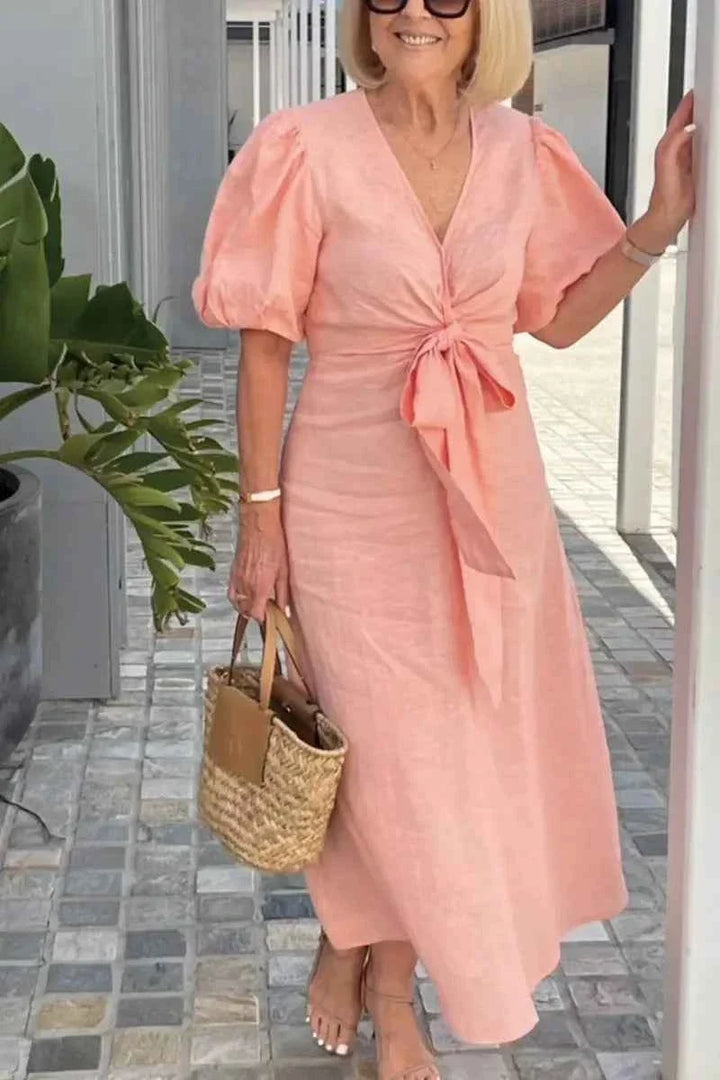 LYNORA | ELEGANTE MIDI-KLEID MIT V-AUSSCHNITT
