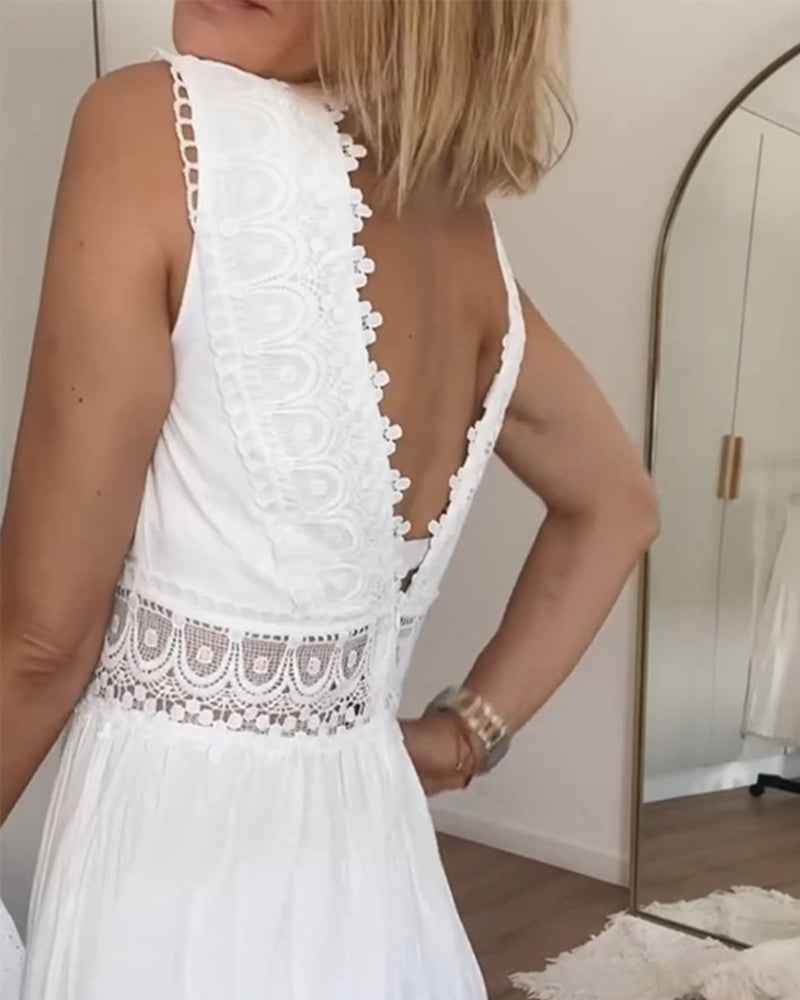 Circe - Spitze Spaghettiträgerkleid mit V-Ausschnitt