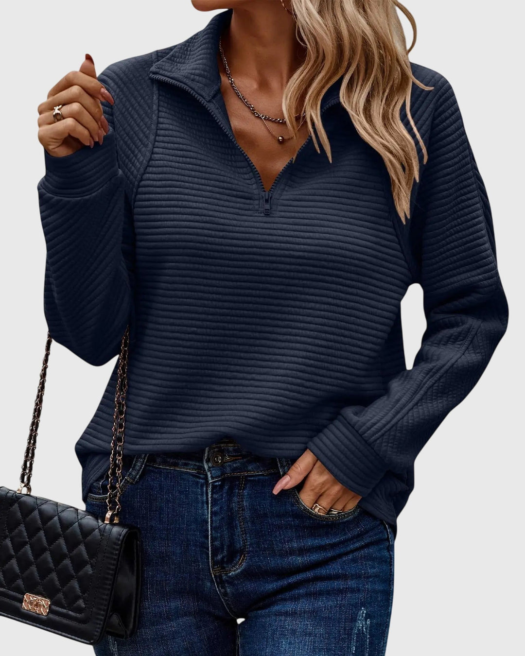 Christine | Eleganter Pullover mit halbem Reissverschluss