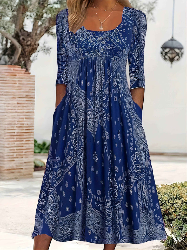 ELOWEN | MIDI-KLEID MIT LANGEN ÄRMELN LÄSSIG